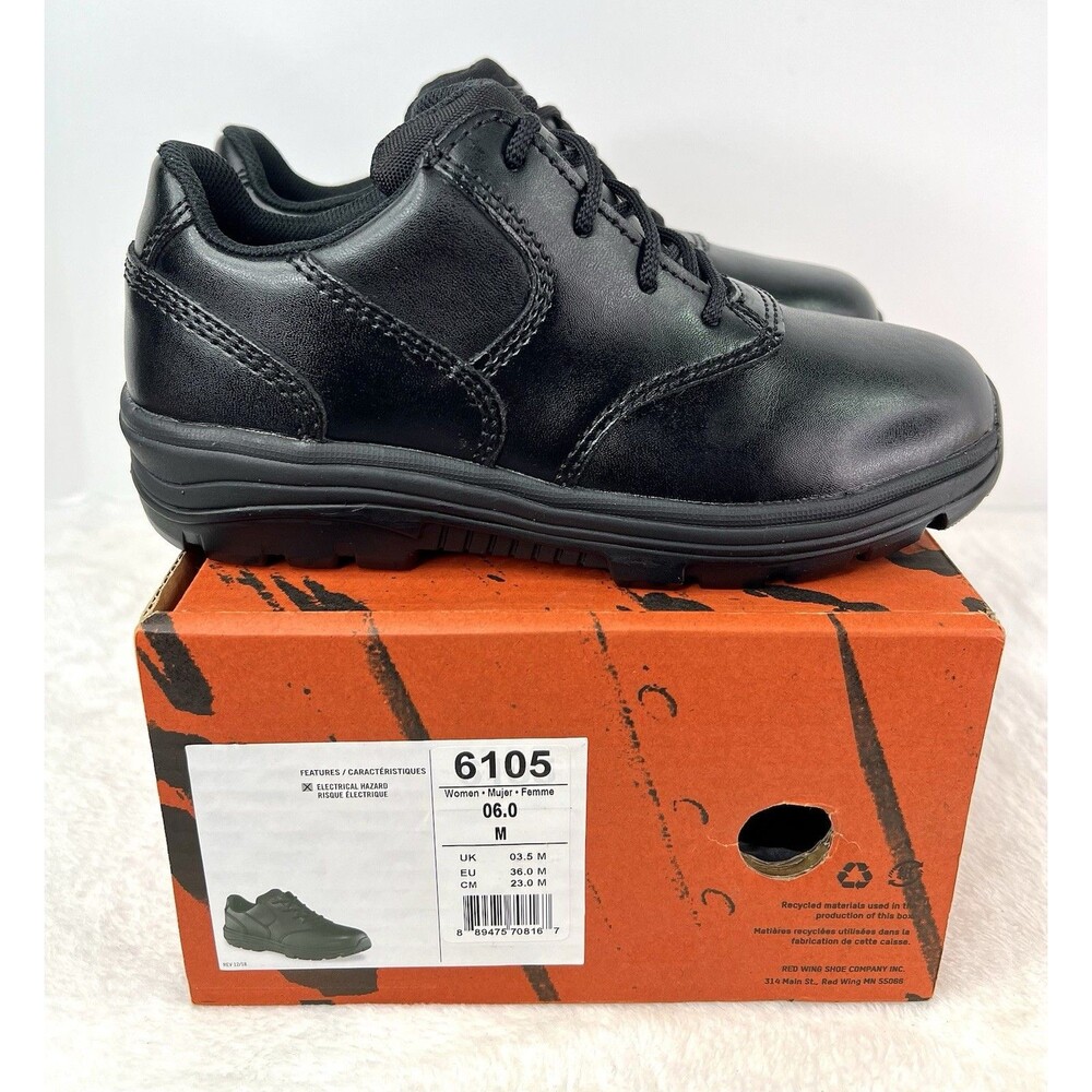 Worx Red Wing Work Oxford Soft Toe Shoes Slip Resistant Black Womens 6 M New